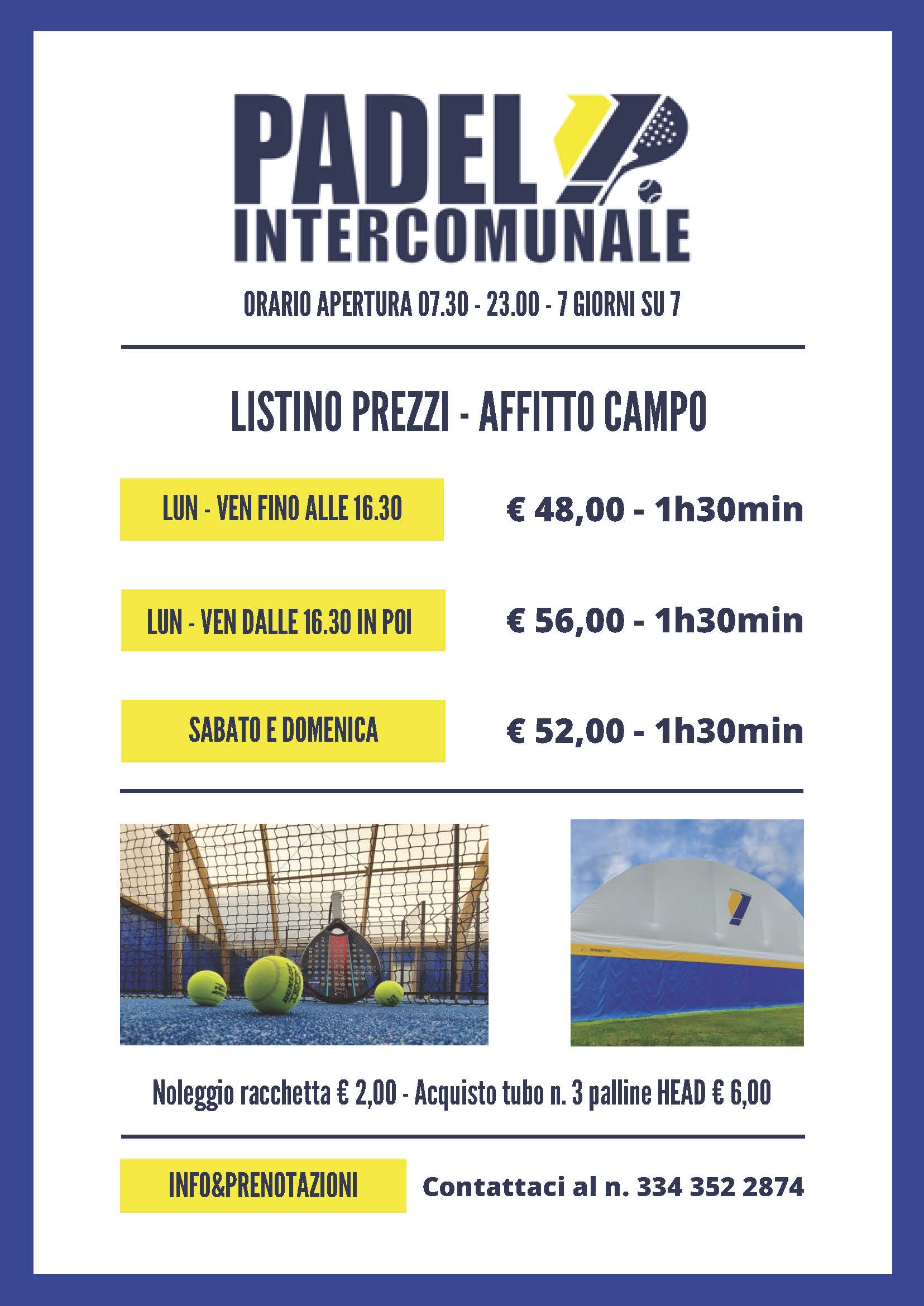 Listino prezzi padel